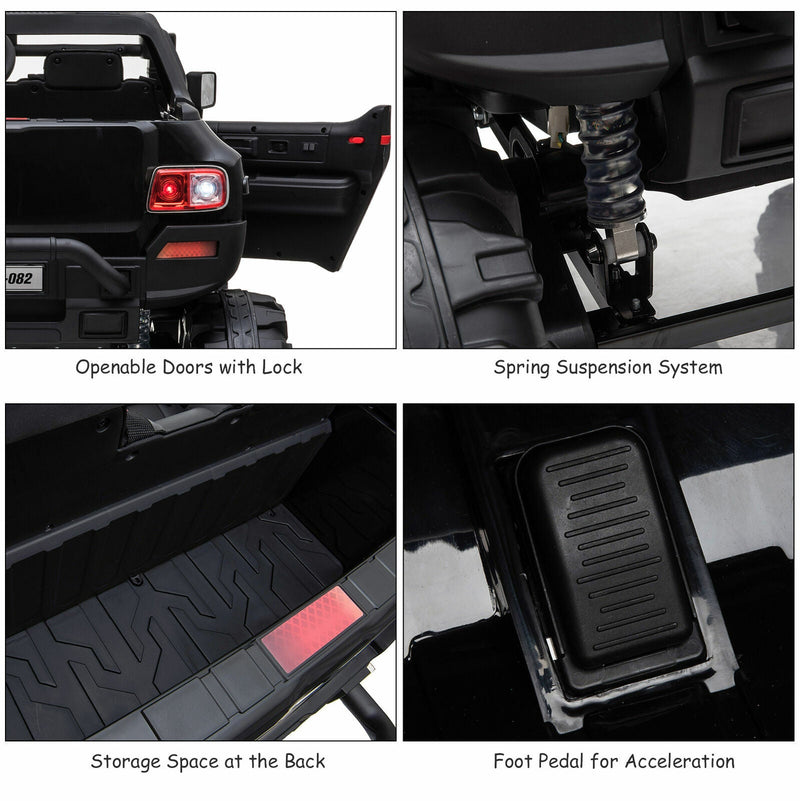 Load image into Gallery viewer, Police Truck RC Ride-On Car for Kids with Remote Control, LED Lights, and MP3 Player - Black
