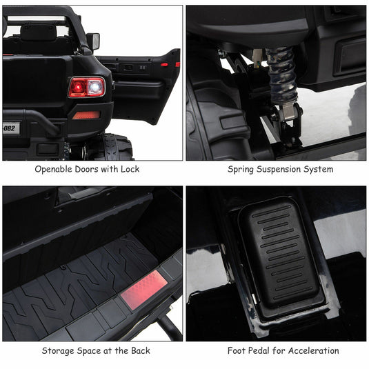 Police Truck RC Ride-On Car for Kids with Remote Control, LED Lights, and MP3 Player - Black