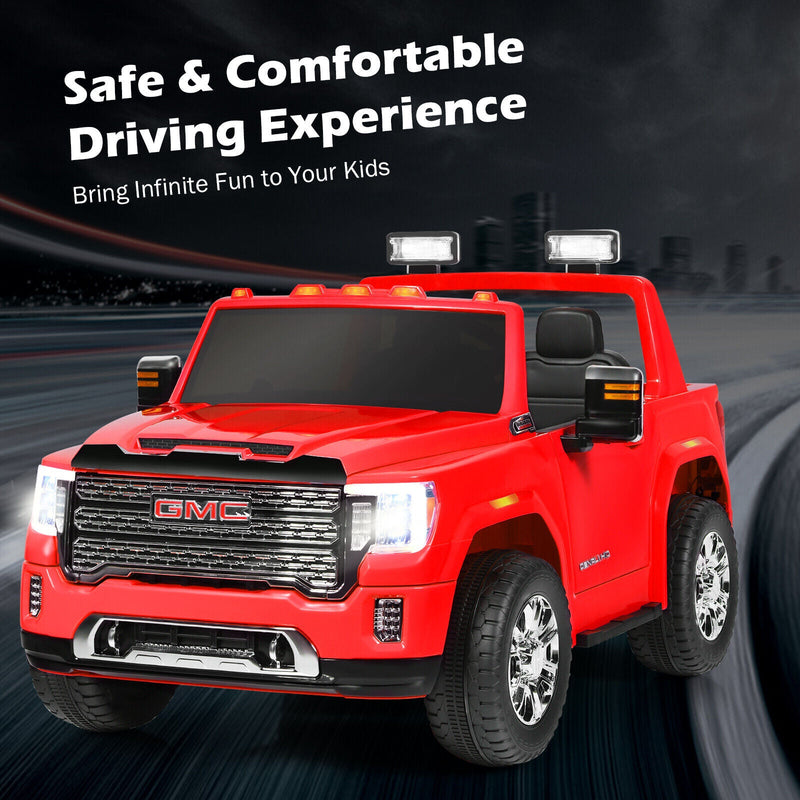 Load image into Gallery viewer, Licensed GMC 2-Seater Kids Ride On Truck with RC Control and Storage Box - Red
