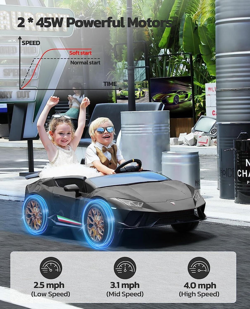 Load image into Gallery viewer, 12V10Ah Electric Black Lamborghini Ride-On Car for Kids - 2 Seater with Remote Control
