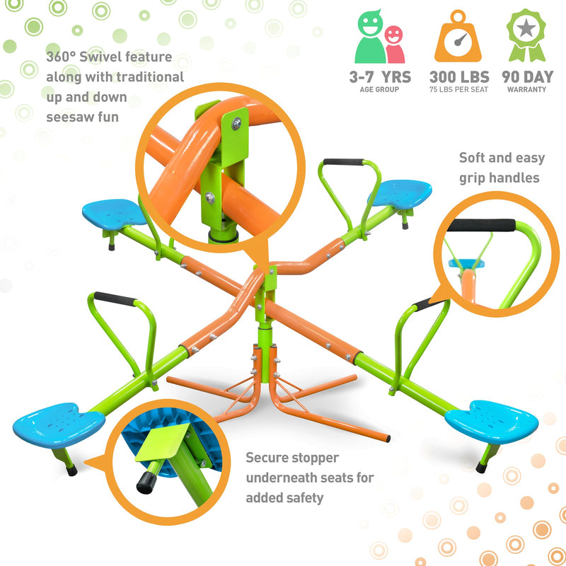 Load image into Gallery viewer, Outdoor Kids Playground Seesaw with Four Seats and 360-Degree Rotating Sturdy Design
