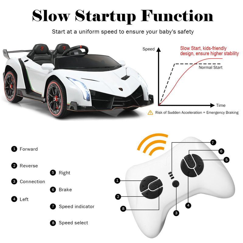 Load image into Gallery viewer, 2-Seater Licensed Lamborghini Kids Ride On Car with RC and Swing Function - White (12V)
