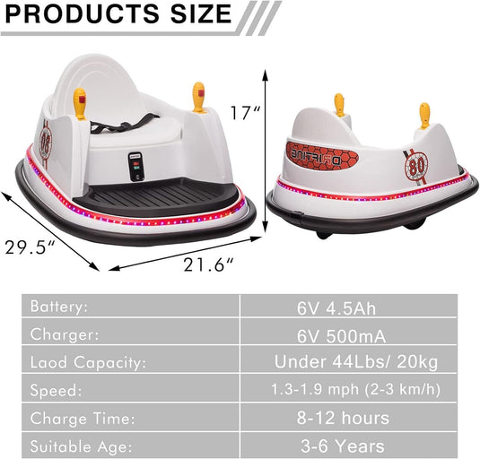 6V Electric Ride-On Bumper Car with Remote Control for Kids and Toddlers