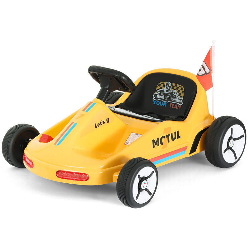 Load image into Gallery viewer, Yellow 12V Battery-Powered Kids Electric Ride-On Go-Kart with 3 Speeds, Music, and Remote Control

