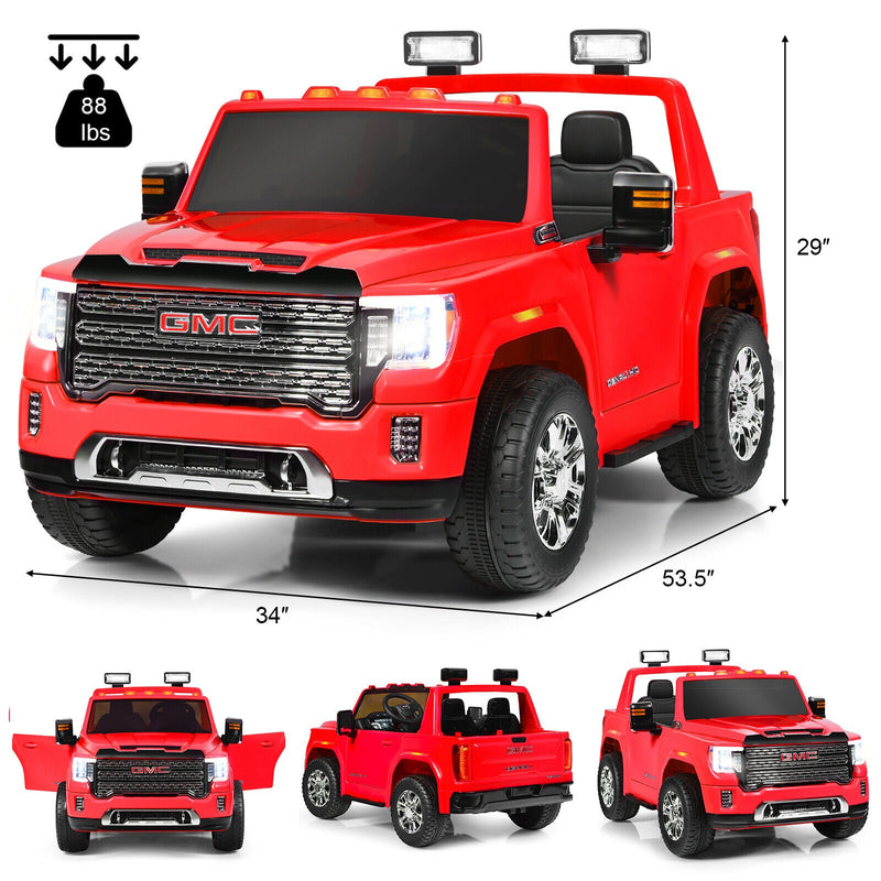 Load image into Gallery viewer, Licensed GMC 2-Seater Kids Ride On Truck with RC Control and Storage Box - Red
