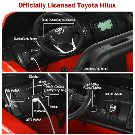 2x12V Authorized Toyota Hilux Ride-On Truck Vehicle 2-Seat 4x4 w/ Remote Control Crimson