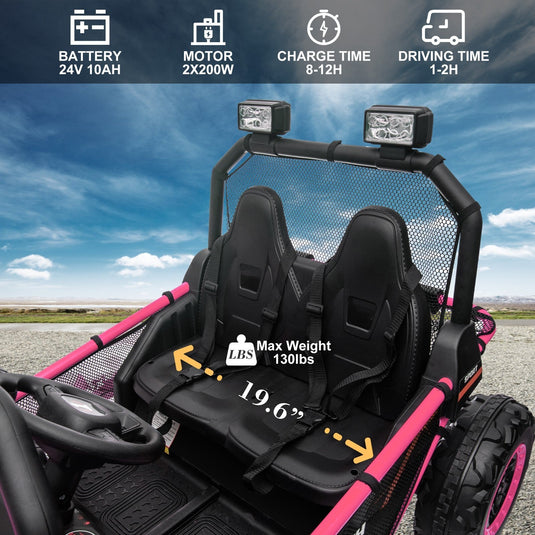 24V Kids 2-Seater Pink Ride-On UTV Toy with 400W Motor, Metal Frame, and EVA Wheels
