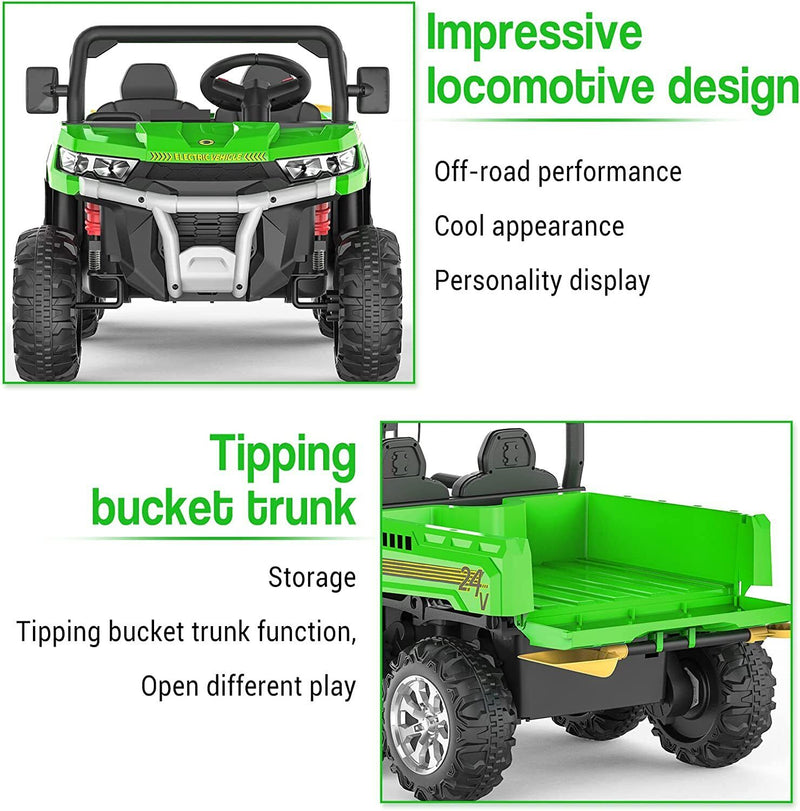 Load image into Gallery viewer, Green 2-Seat Dump Truck Ride-On Toy with 24V Battery Power and 6 Wheels for Kids

