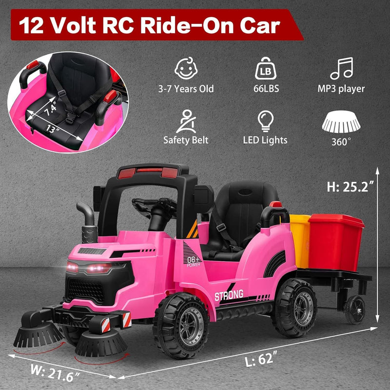 Load image into Gallery viewer, 12V Kids Ride-On Construction Sweeper Truck with Trailer and Rubbish Bin Toy Car
