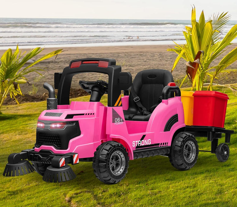 Load image into Gallery viewer, 12V Kids Ride-On Construction Sweeper Truck with Trailer and Rubbish Bin Toy Car
