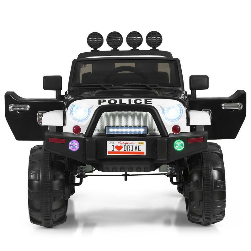 Load image into Gallery viewer, 12 Volt Electric Kids Ride-On Police Truck Car with MP3 Player, Bluetooth Connectivity, and Remote Control - Black
