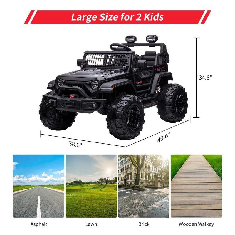 Load image into Gallery viewer, 24V Kids Ride On Car in Black with Remote Control - 2 Seater 20” Extra Large Seat Truck
