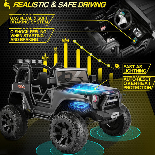 Electric 2 Seater Kids Ride On Truck with Remote Control and Powerful 200W Motors - 3 Speed Options and Long-Lasting Battery