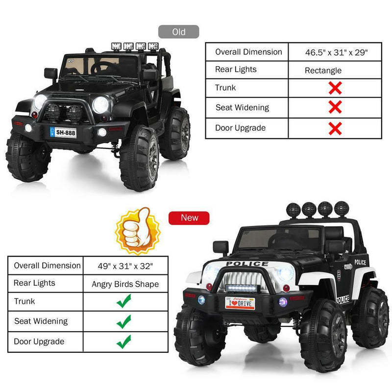 Load image into Gallery viewer, 12 Volt Electric Kids Ride-On Police Truck Car with MP3 Player, Bluetooth Connectivity, and Remote Control - Black
