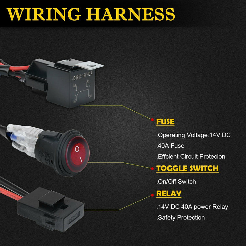 Load image into Gallery viewer, LED LIGHT BAR WIRING HARNESS KIT (2 LEADS 16AWG) WITH FUSE 12V 40A RELAY 3/4" ON/OFF SWITCH
