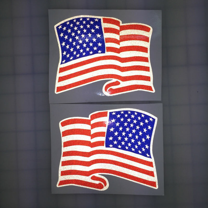 Load image into Gallery viewer, American Waving Flag: 5&quot; 3M Reflective Decal Stickers (x2)
