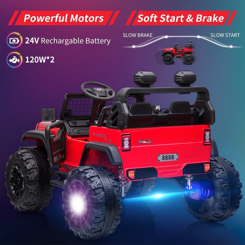 Load image into Gallery viewer, Red 24V Children&#39;s Electric Car with Remote Control - 2 Seater and Extra Spacious 20&quot; Truck-Style Seat
