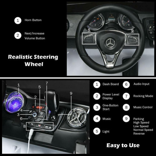 Police Car Ride-On Toy for Kids - 2 Seater Licensed Mercedes Benz X Class RC Trunk