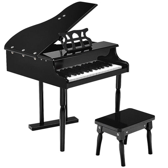 Stylish and Sturdy 30-Key Children's Grand Piano with Bench in Black