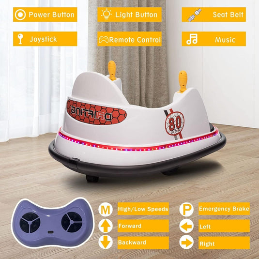 6V Kids Ride-On Bumper Car with Remote Control, 360° Spin and Flashing Lights for Toddlers