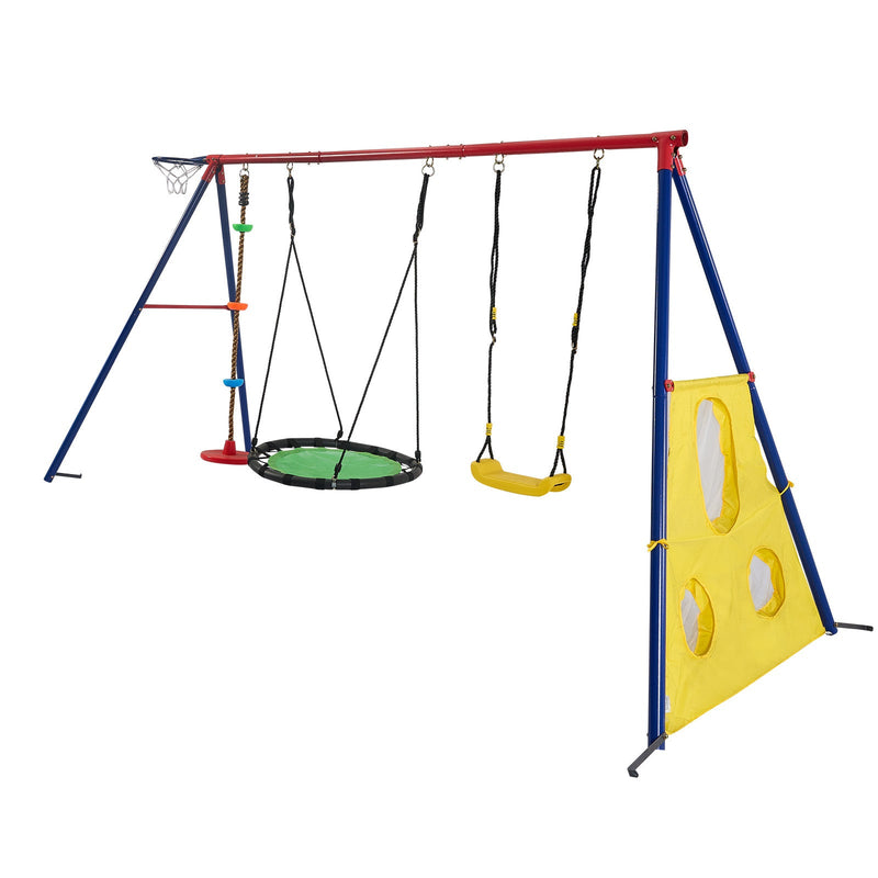 Load image into Gallery viewer, 5-in-1 Rainbow Color Swingset with Textilene Swing and Tree Design
