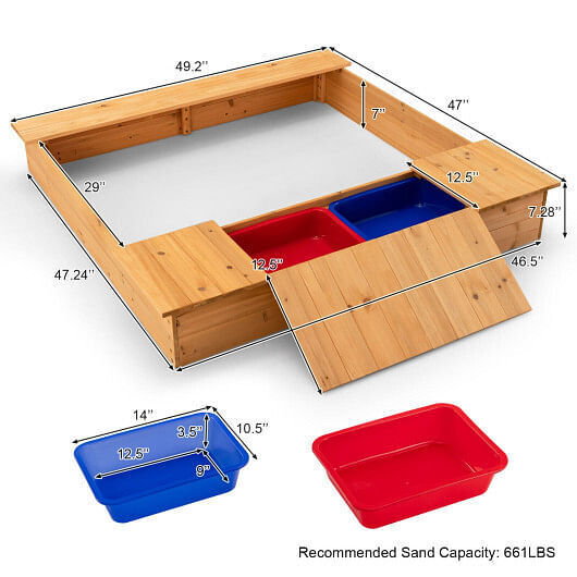 Load image into Gallery viewer, Multi-Functional Wooden Sandbox with Bench Seats and Storage Boxes for Kids
