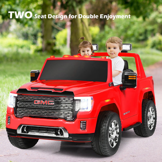 Licensed GMC 2-Seater Kids Ride On Truck with RC Control and Storage Box - Red
