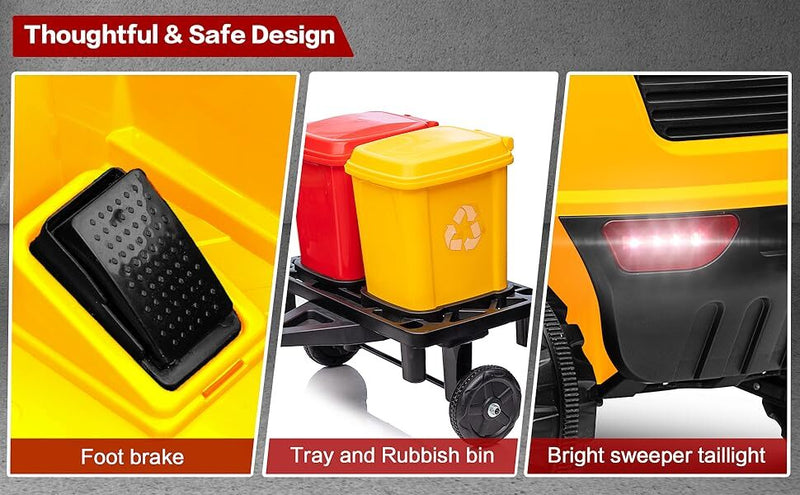 Load image into Gallery viewer, 12V Kids Ride-On Construction Sweeper Truck with Trailer and Rubbish Bin Toy Car

