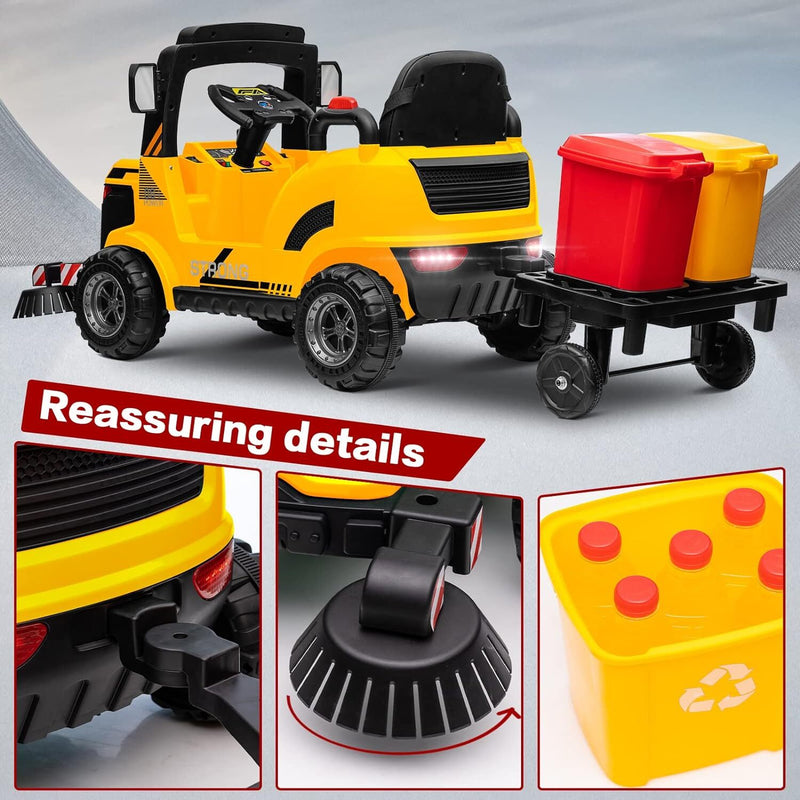 Load image into Gallery viewer, 12V Kids Ride-On Construction Sweeper Truck with Trailer and Rubbish Bin Toy Car
