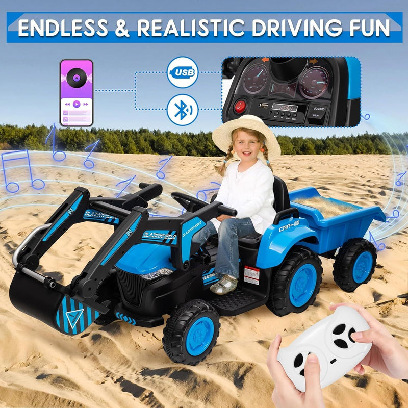 Load image into Gallery viewer, 12V Electric Ride-On Excavator with Detachable Trailer and Remote Control
