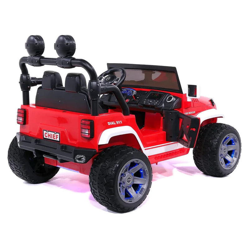Load image into Gallery viewer, 24V Dual-Seater Children&#39;s Ride-On Fire Truck Jeep, 2 Strong Motors, Rubber Wheels + Remote Control
