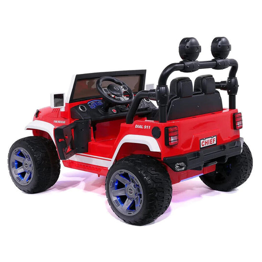 24V Dual-Seater Children's Ride-On Fire Truck Jeep, 2 Strong Motors, Rubber Wheels + Remote Control