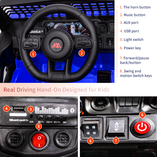 Blue Kids Electric Ride-On Car with Remote Control and MP3 Player