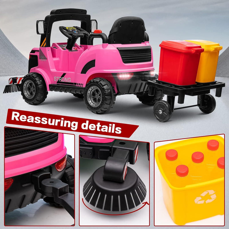 Load image into Gallery viewer, 12V Kids Ride-On Construction Sweeper Truck with Trailer and Rubbish Bin Toy Car
