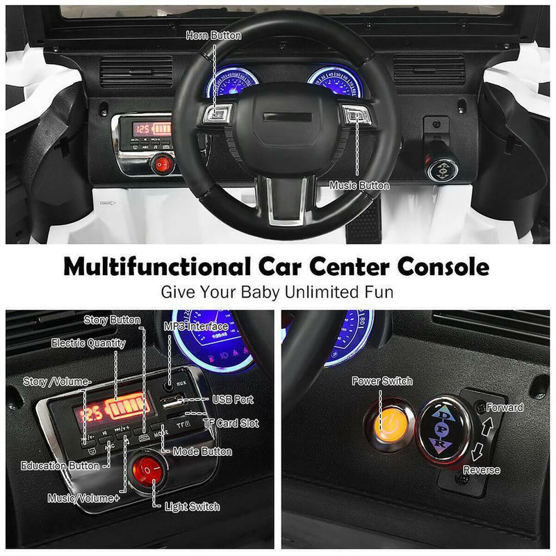 Load image into Gallery viewer, 12-Volt White Ride-On Car Truck for Kids with RC Control, LED Lights, Music, and Trunk
