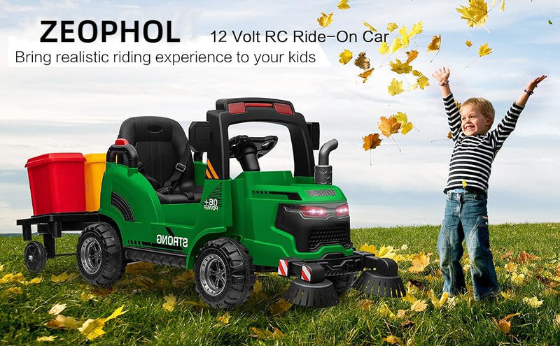 Load image into Gallery viewer, 12V Kids Ride-On Construction Sweeper Truck with Trailer and Rubbish Bin Toy Car
