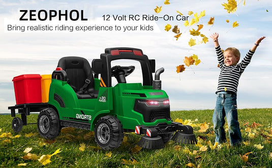 12V Kids Ride-On Construction Sweeper Truck with Trailer and Rubbish Bin Toy Car