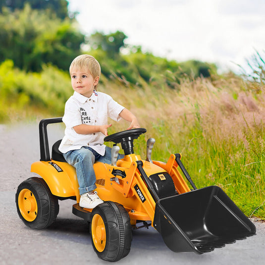 6V Battery Powered Kids Excavator Digger Tractor with Digging Bucket - Yellow