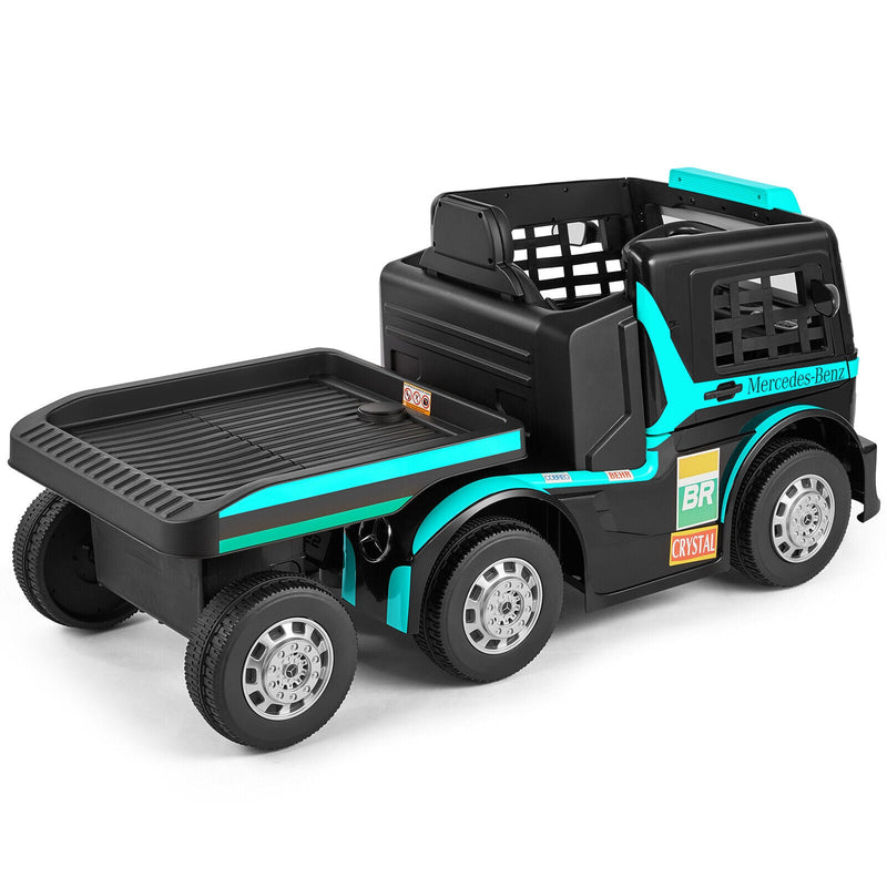 Load image into Gallery viewer, 12V10AH Battery Powered Ride-On Truck with Swing Trailer and MP3 Player - 6 Wheels RC Toy for Kids
