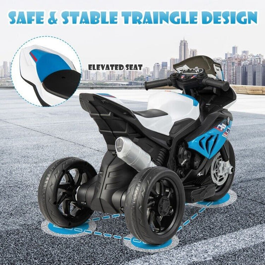 Blue 3-Wheel Electric Ride-On Motorcycle for Kids with Light and Music - 12V, Ages 3-6