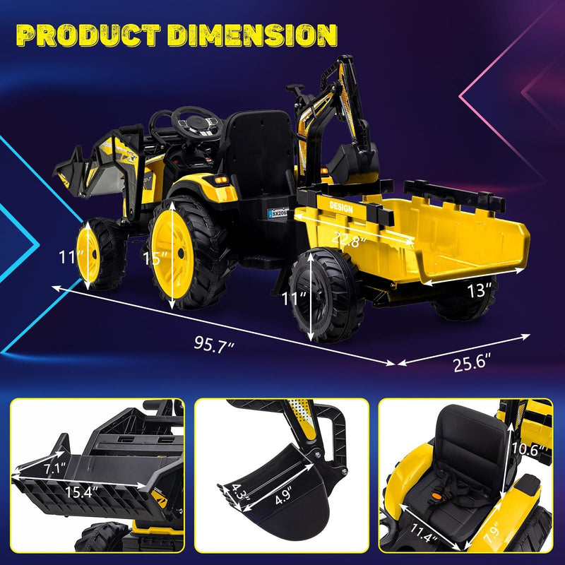 Load image into Gallery viewer, 24V Electric Ride-On Tractor with Excavator, Trailer, and Digger Attachments
