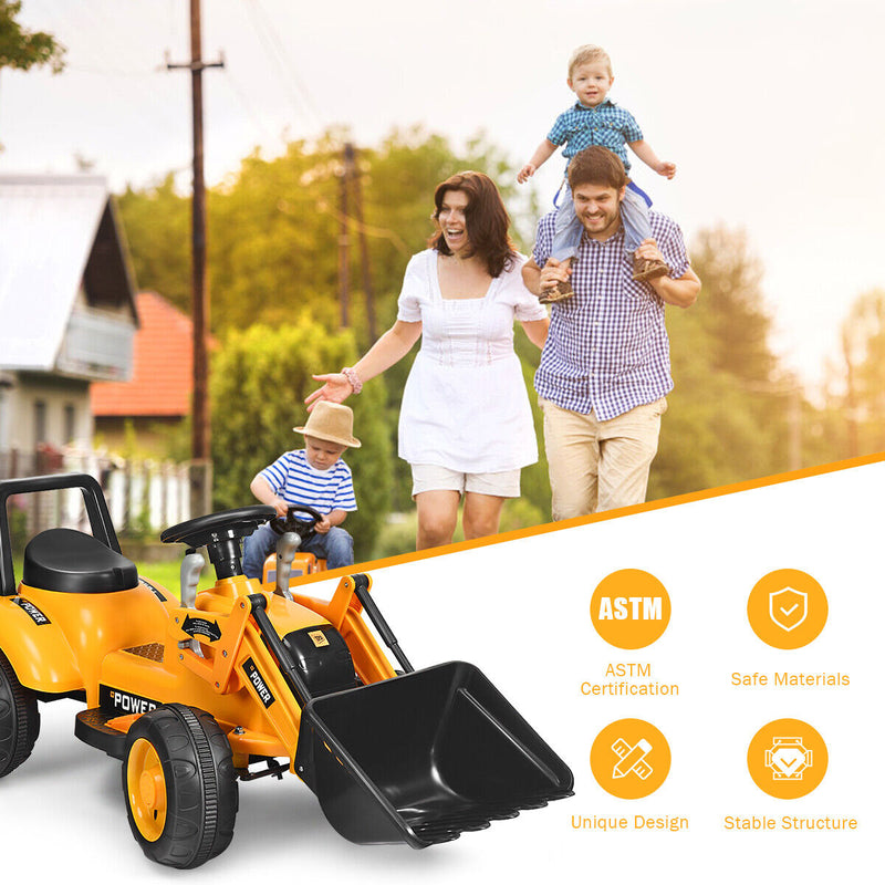 Load image into Gallery viewer, 6V Battery Powered Kids Excavator Tractor with Digging Bucket - Yellow
