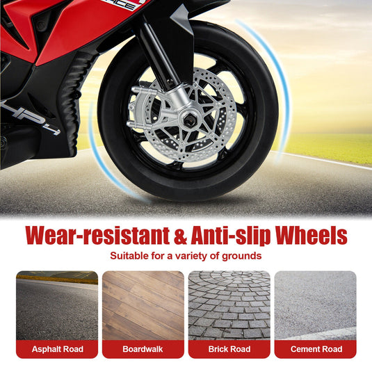 Electric Ride-On Motorcycle for Kids with LED Headlights and Non-Slip Wheels - Red