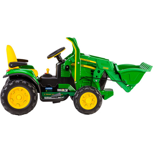 Adjustable Seat 12V Battery-Powered Ride-On Ground Loader with Flip-up Armrests