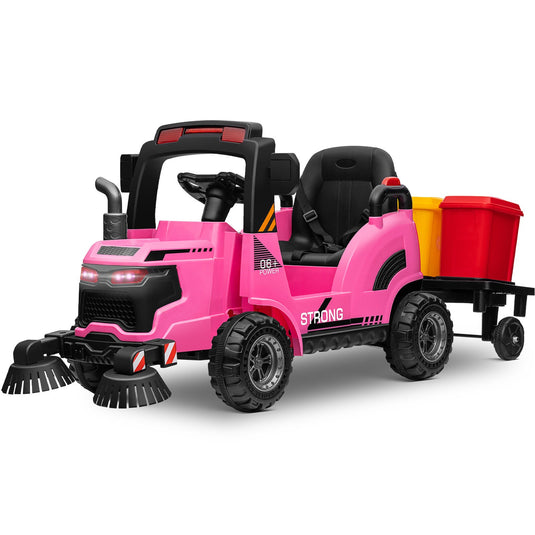 12V Kids Ride-On Construction Sweeper Truck with Trailer and Rubbish Bin Toy Car