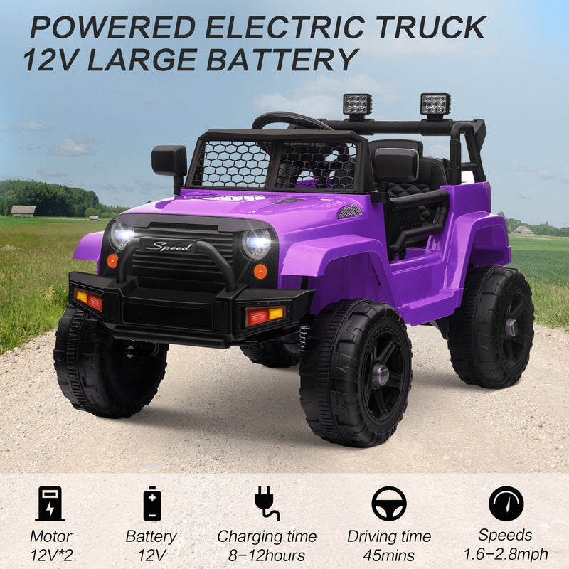 Load image into Gallery viewer, 12V Kids Ride-On Truck with Power Wheels, LED Lights, and Parental Remote Control
