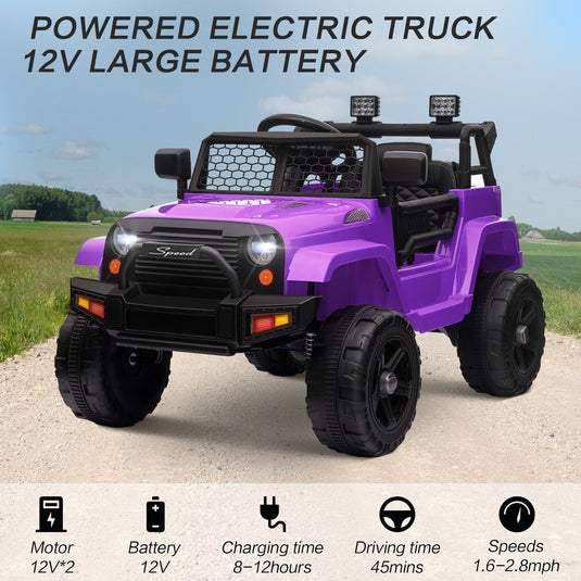 12V Kids Ride-On Truck with Power Wheels, LED Lights, and Parental Remote Control