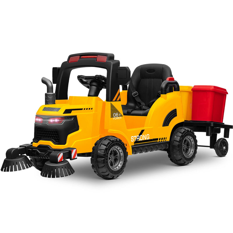 Load image into Gallery viewer, 12V Kids Ride-On Construction Sweeper Truck with Trailer and Rubbish Bin Toy Car
