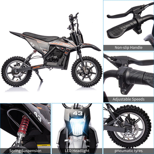 350W/500W Electric Dirt Bike for Kids with Variable Speed and LED Lights - 36V