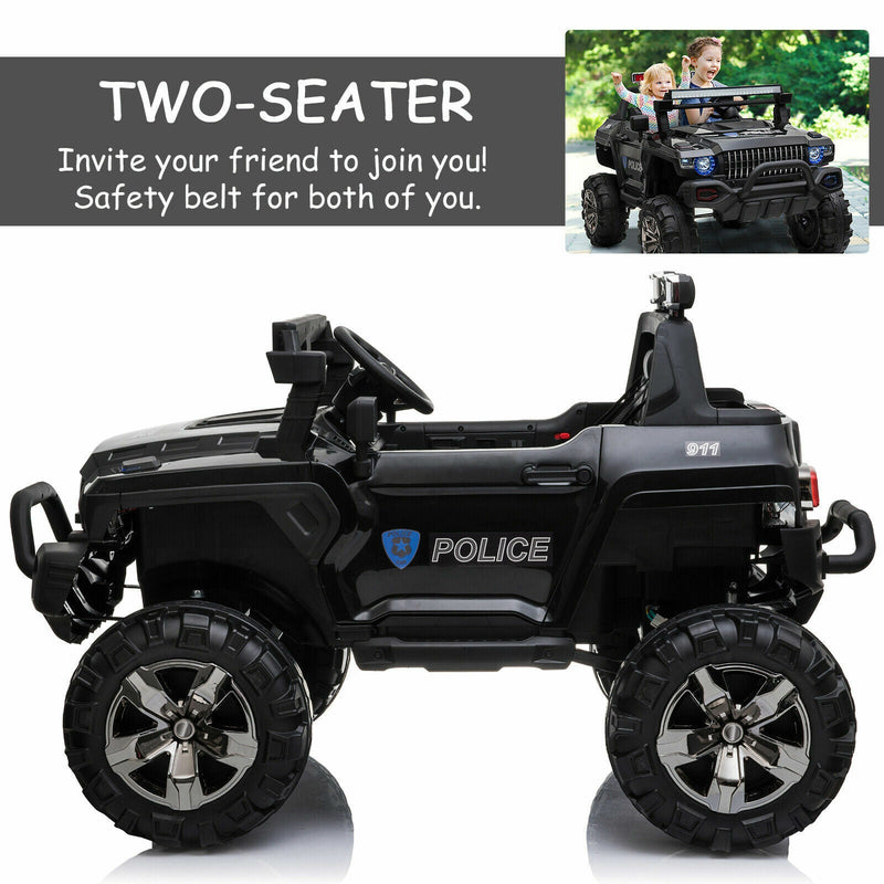 Load image into Gallery viewer, Police Truck RC Ride-On Car for Kids with Remote Control, LED Lights, and MP3 Player - Black
